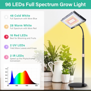 CheebaPet Desk Grow Lamp - 96 LEDs Full Spectrum Adjustable Height 15" - 30"